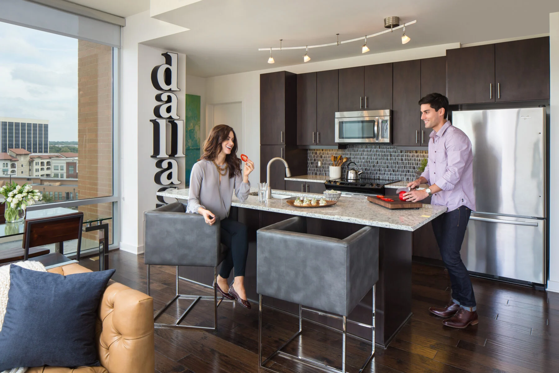 apartment with kitchen island