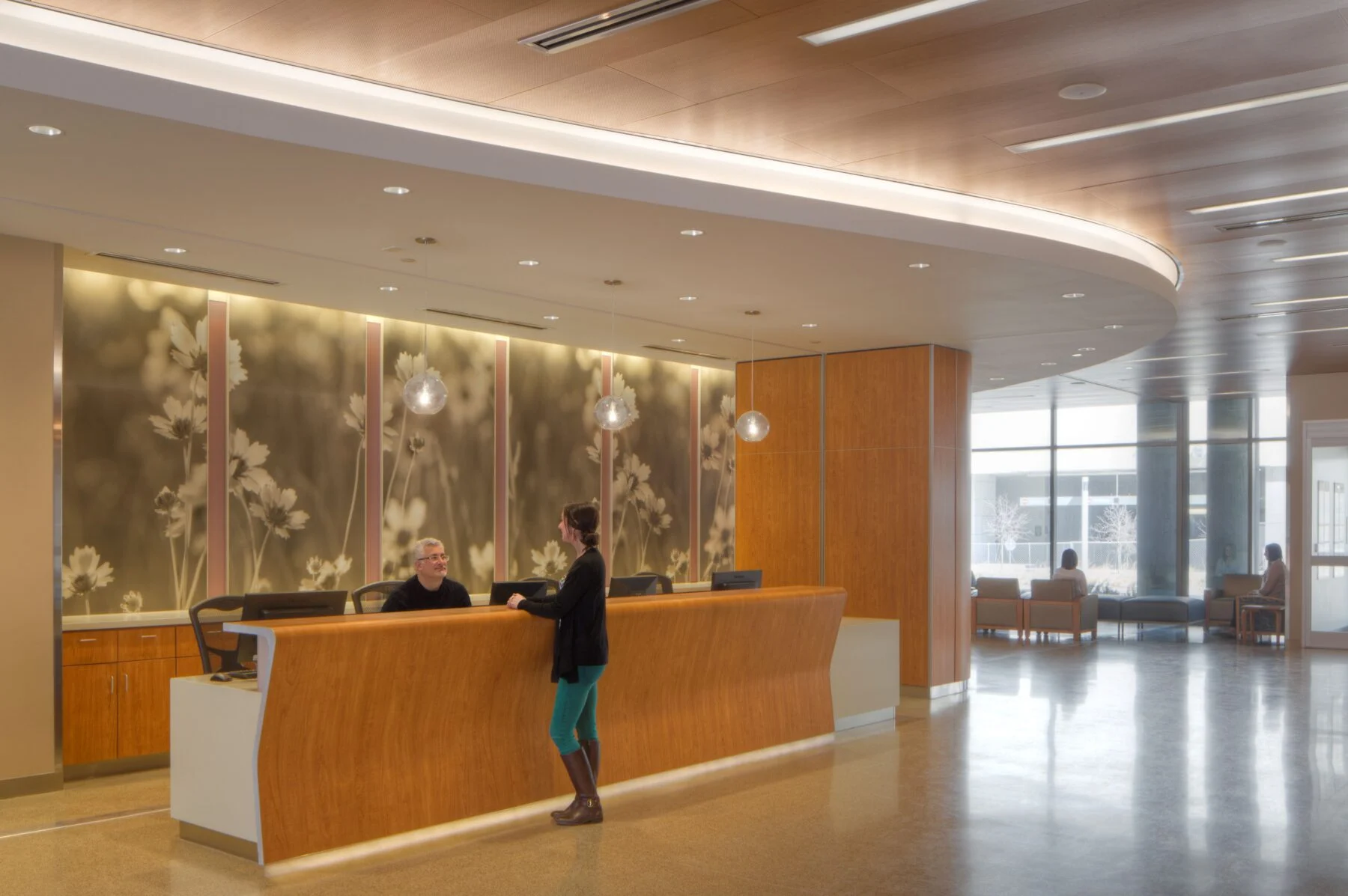interior welcome desk with custom lighting