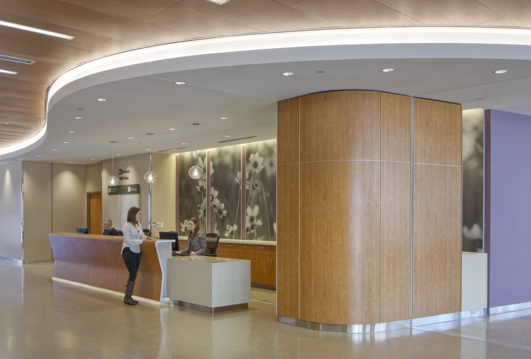 interior welcome desk with custom lighting