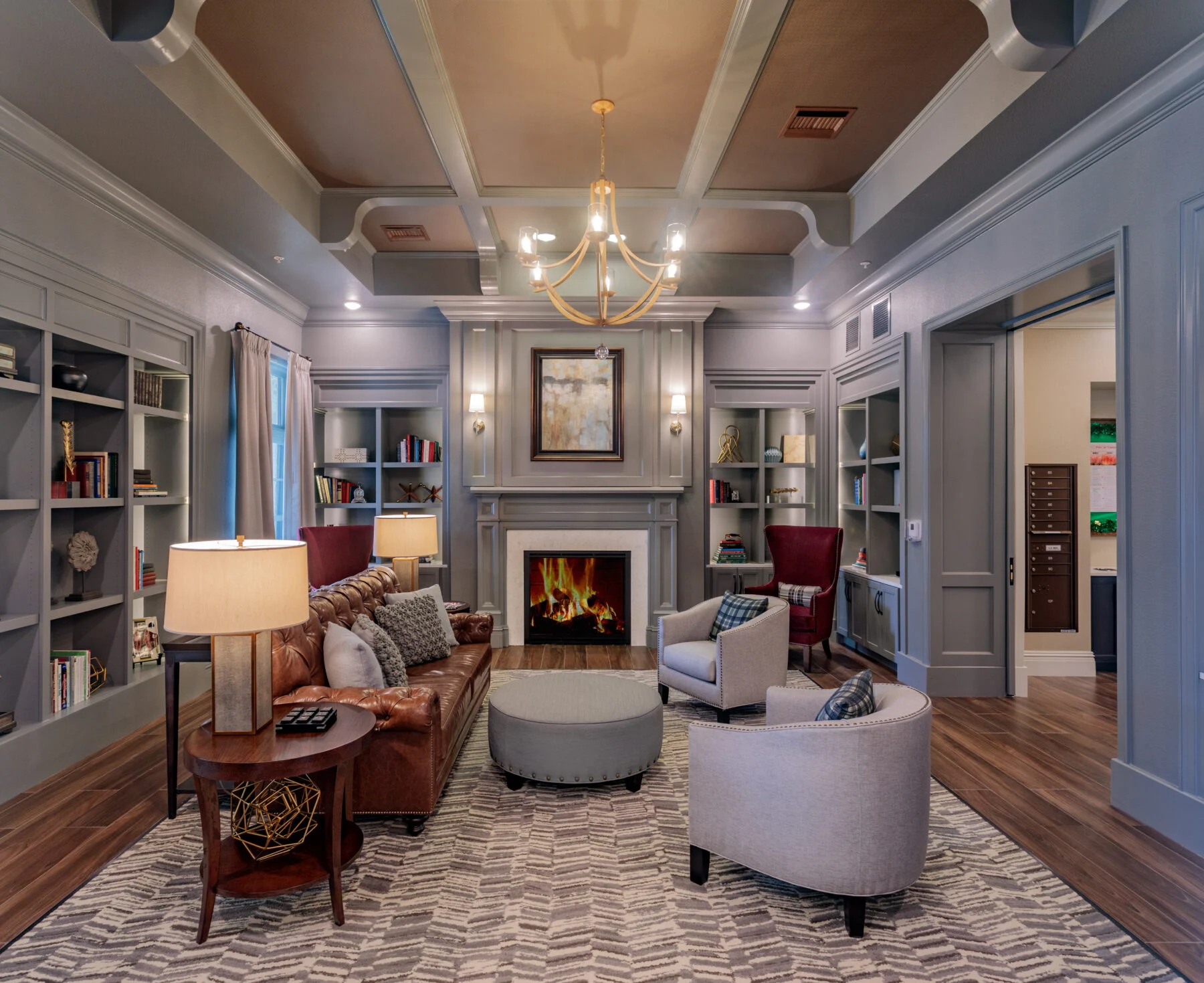 fireplace and gathering room