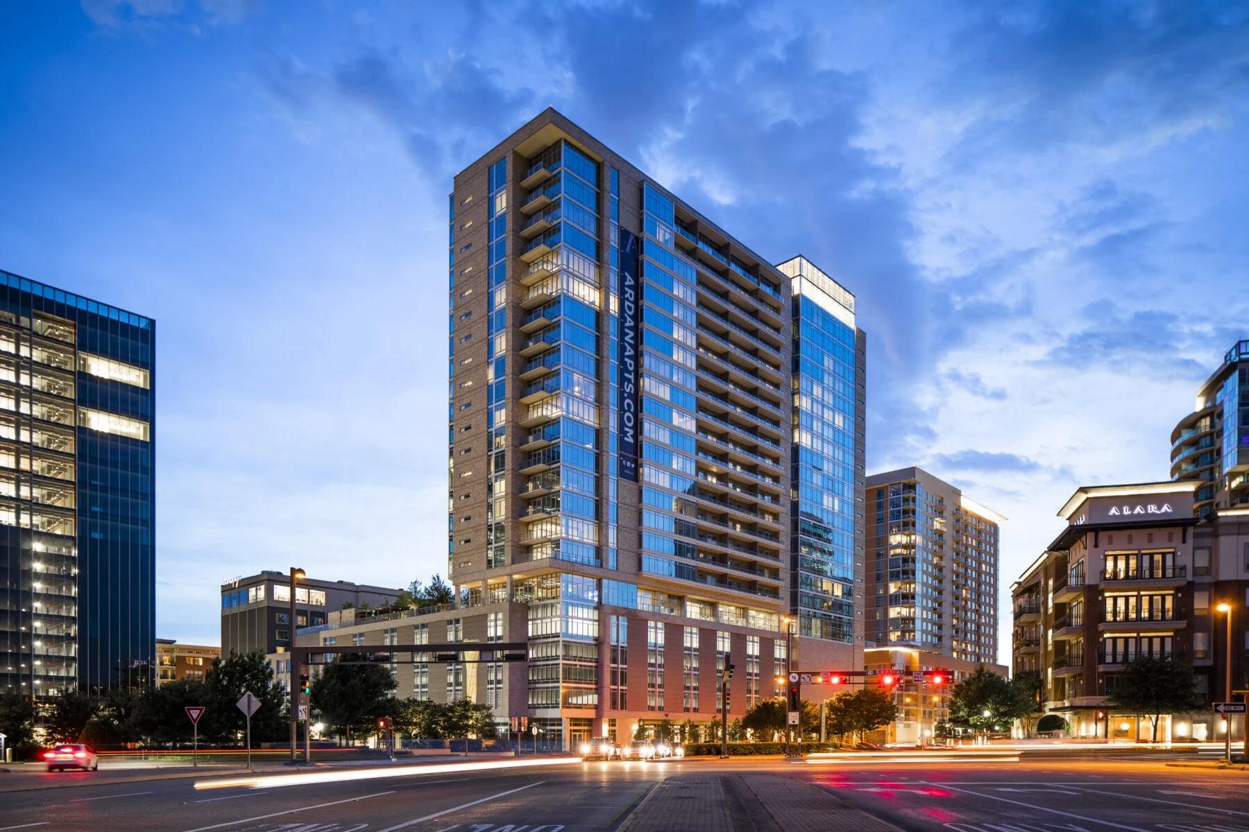 exterior 23 story residential tower with window wall