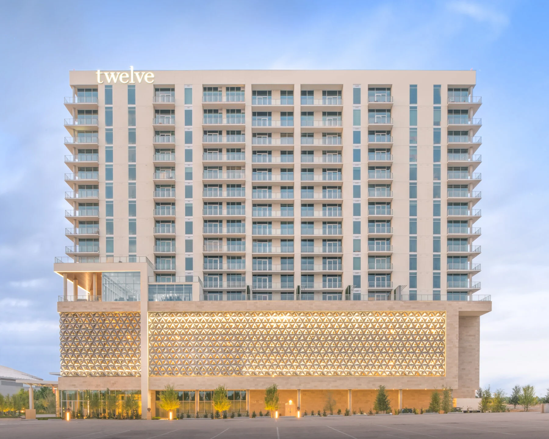 seventeen story building with parking garage