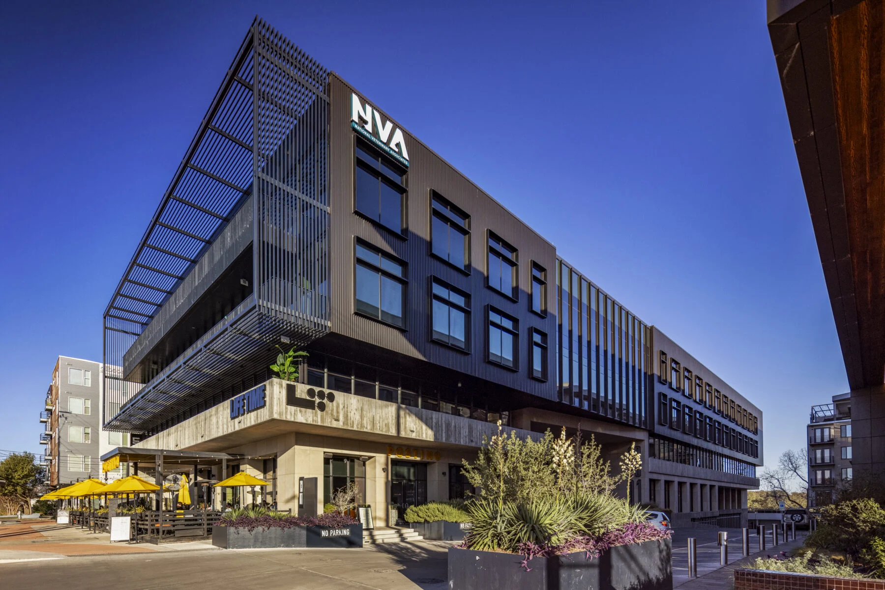 corner entrance of retail and office building