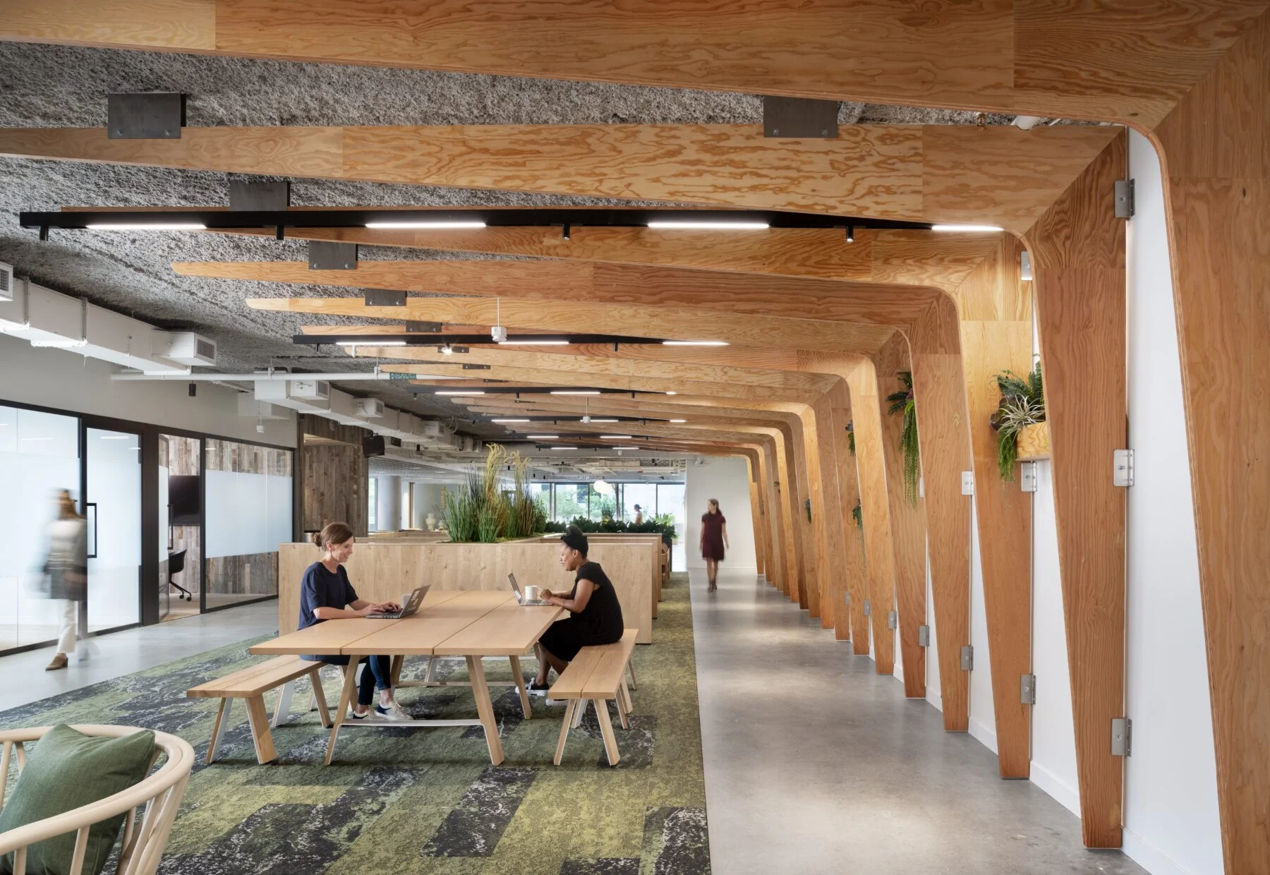 open co working space of office with custom wood millwork