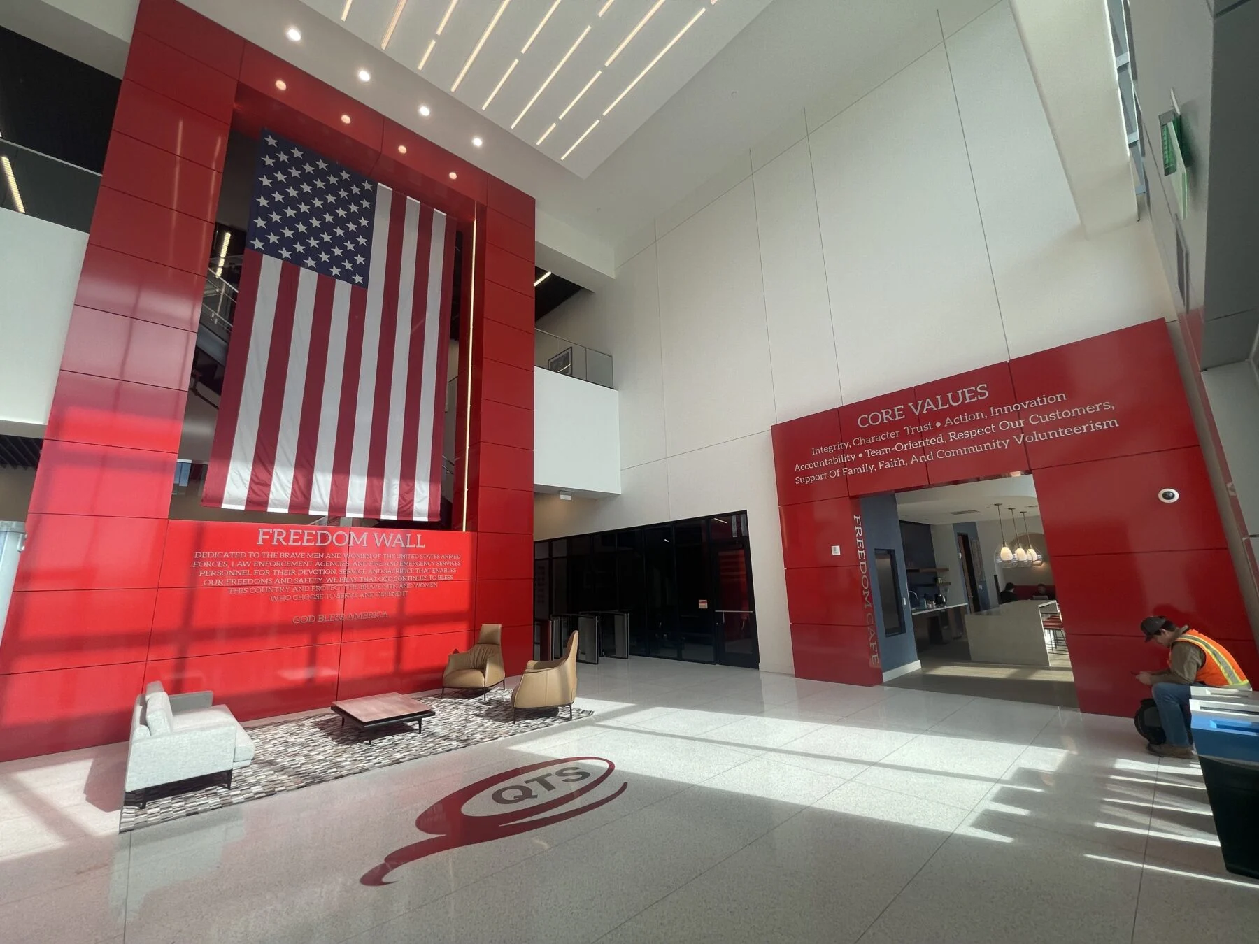 lobby entrance with american flag
