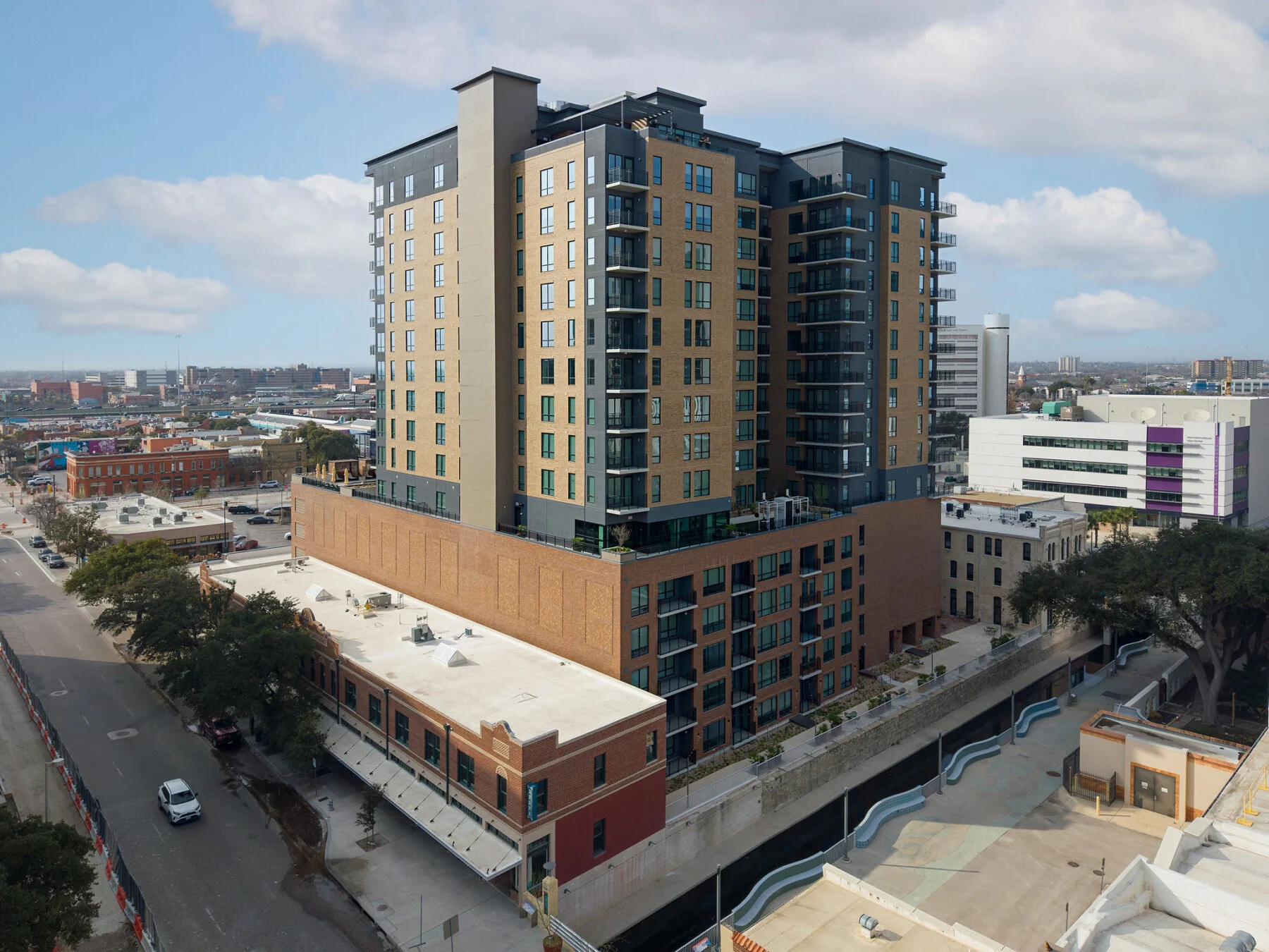 parking garage and retial spaces below residential spaces