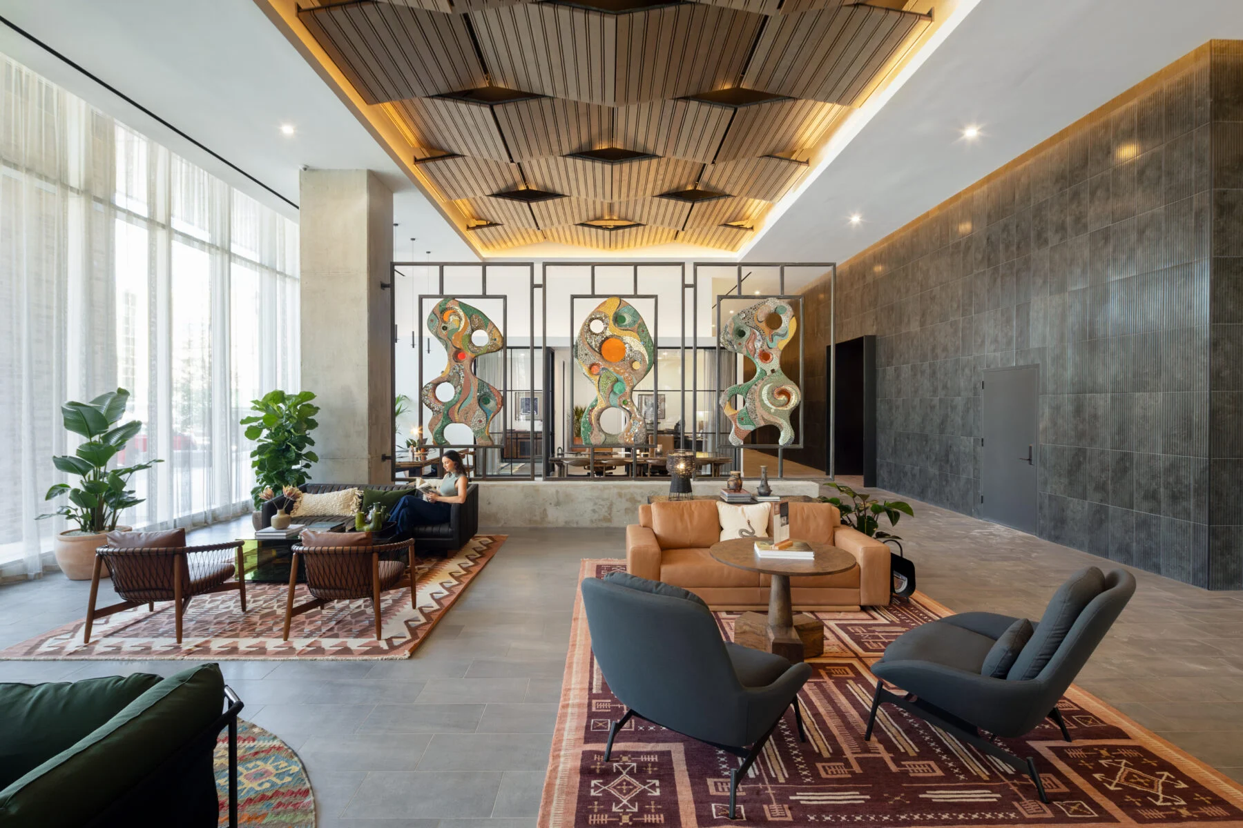 lobby space with custom art installation