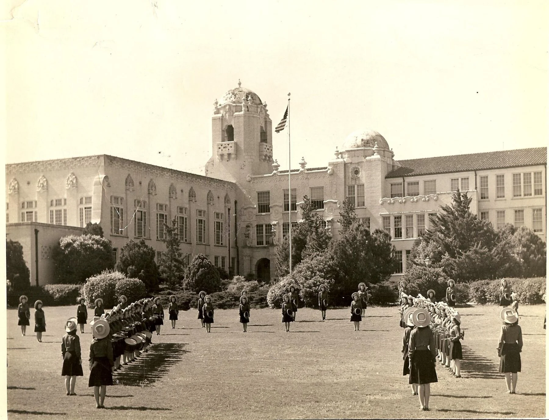 historical image of exterior of high school