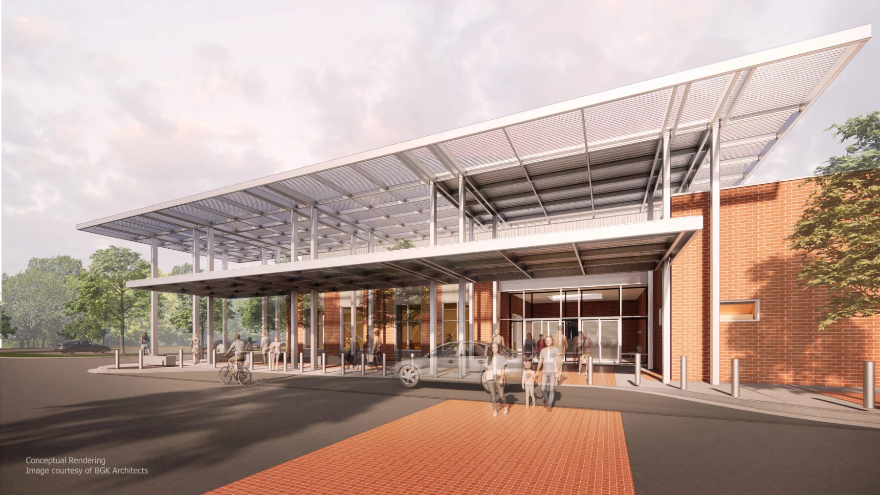 rendering of healthcare space with large awning