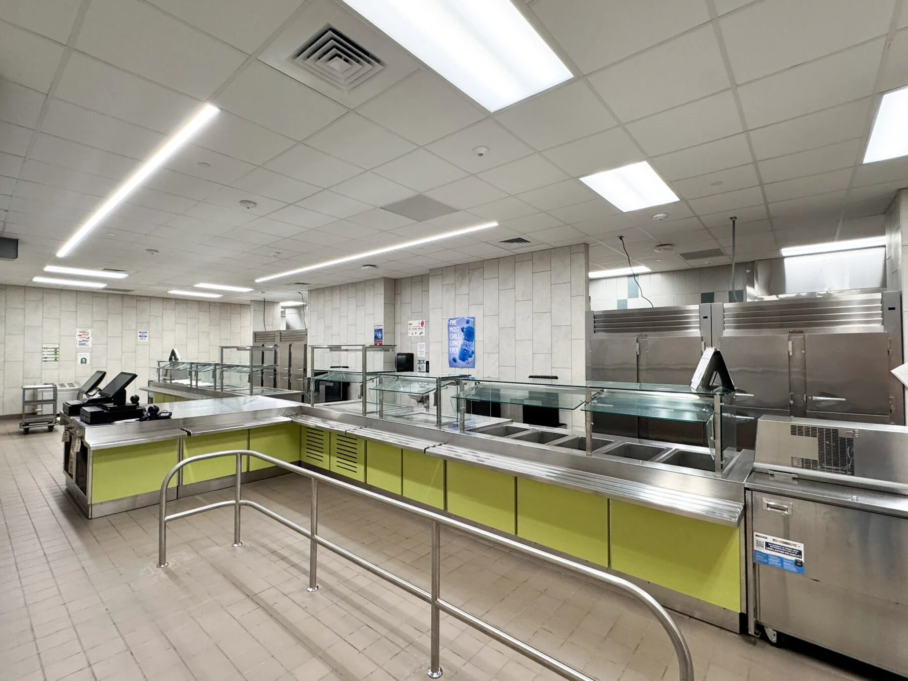 commercial cafeteria with green accents
