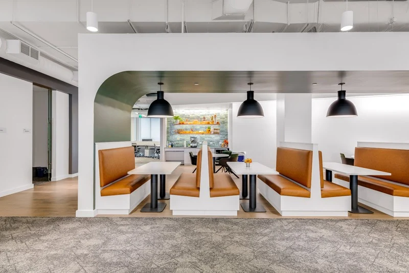curved custom co working space with benches