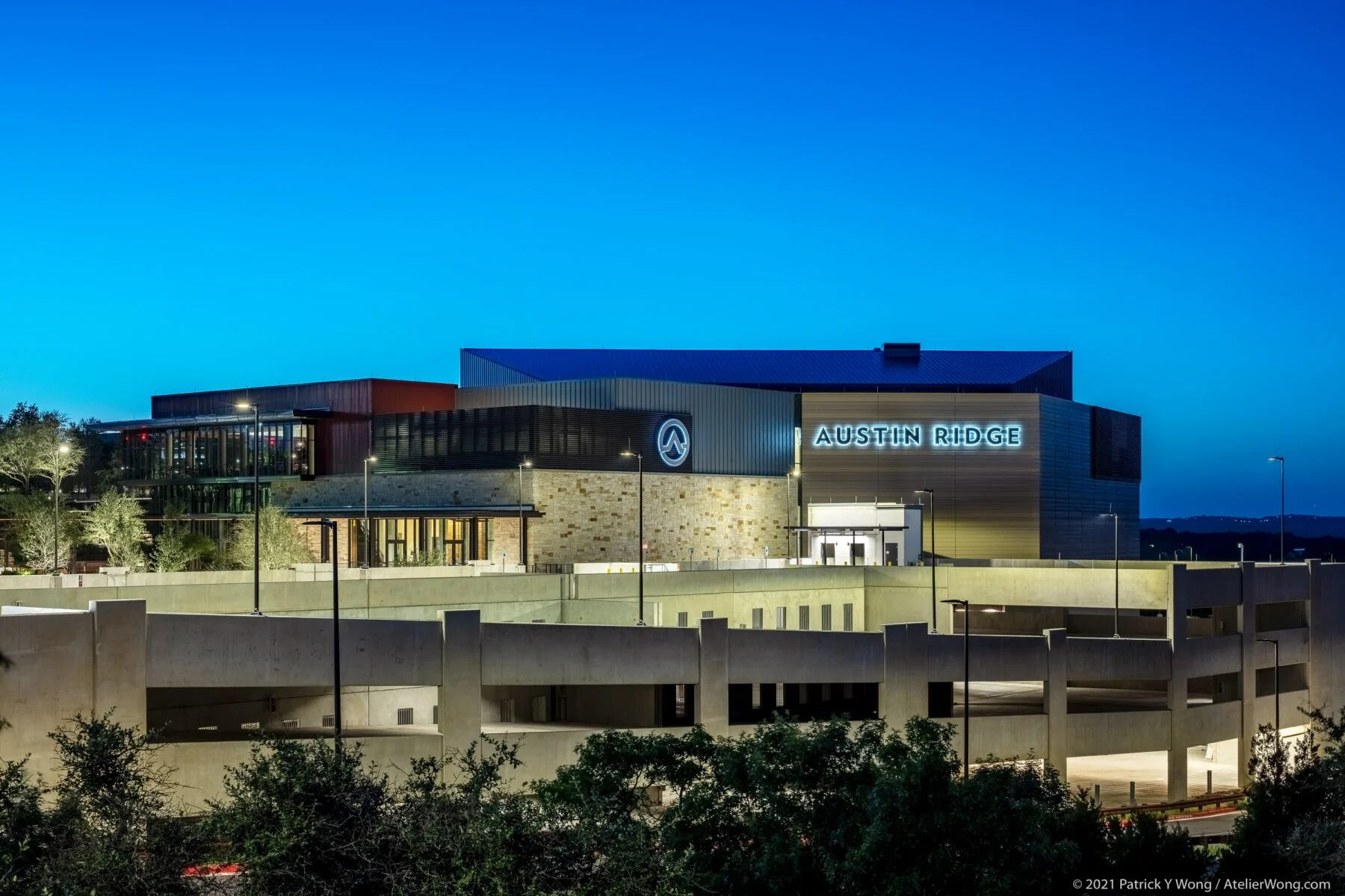 two story church with parking garage