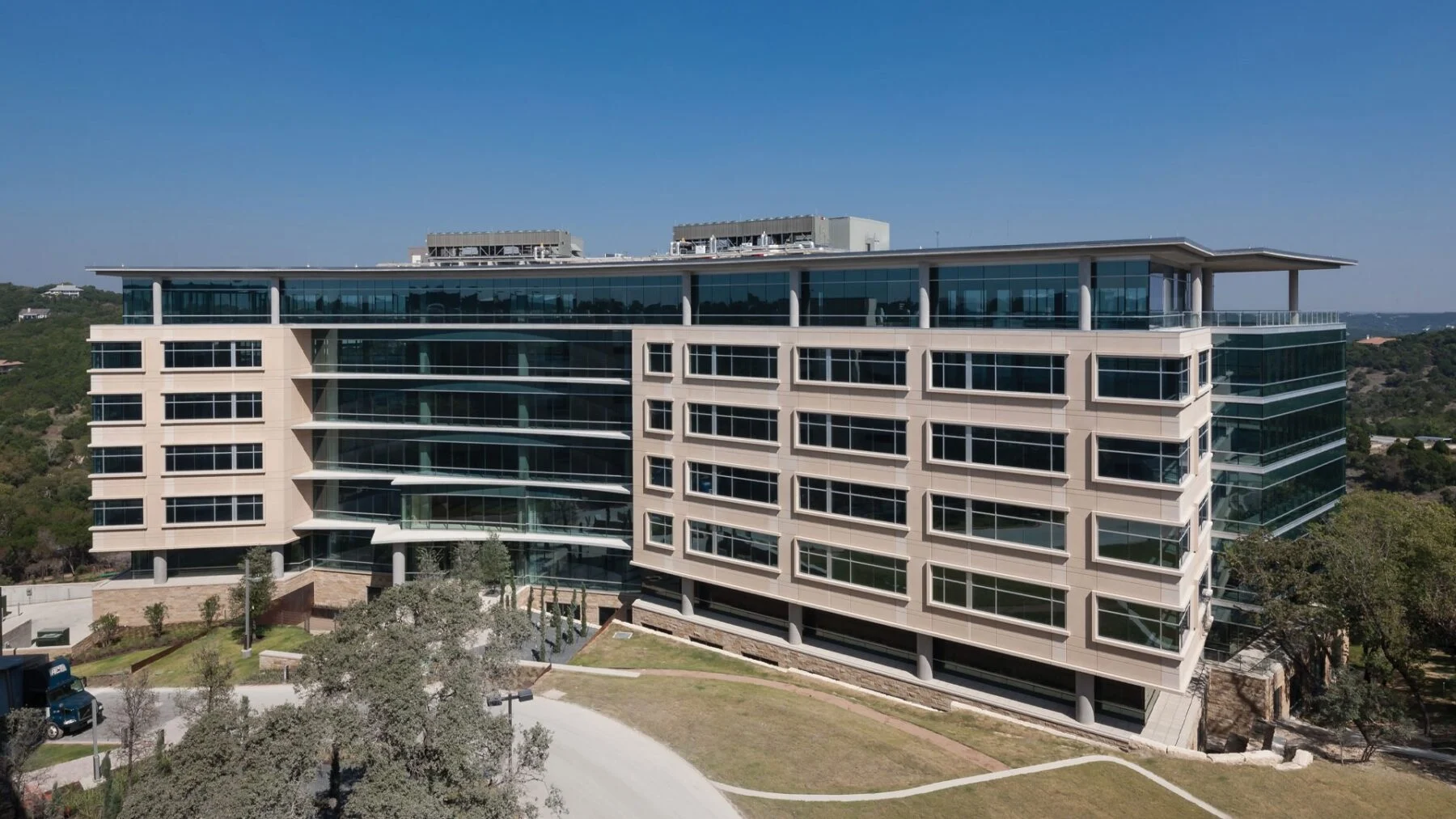 exterior office building curved with windows