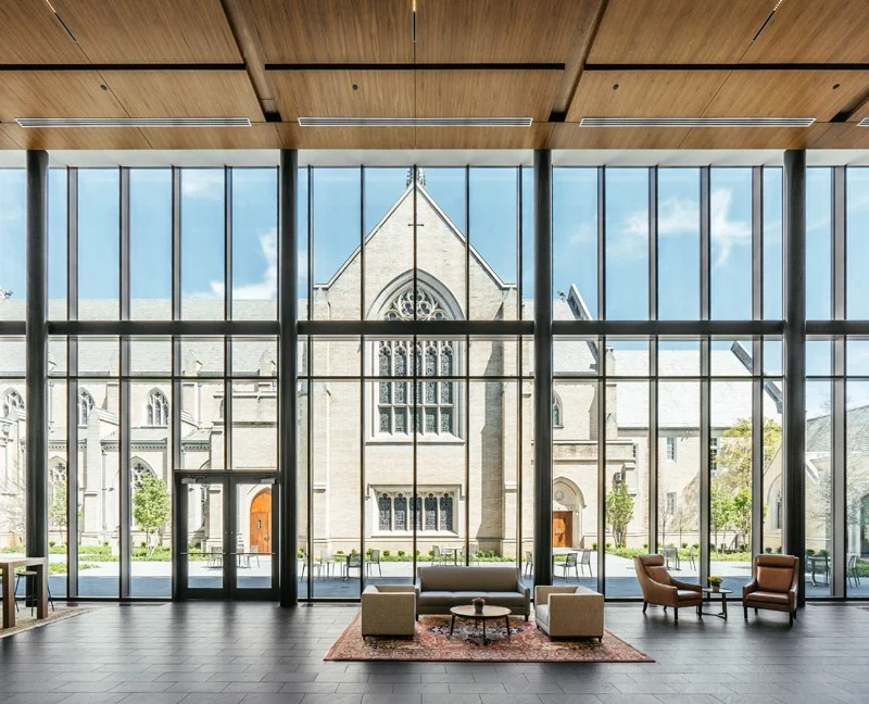 window wall overlooking church