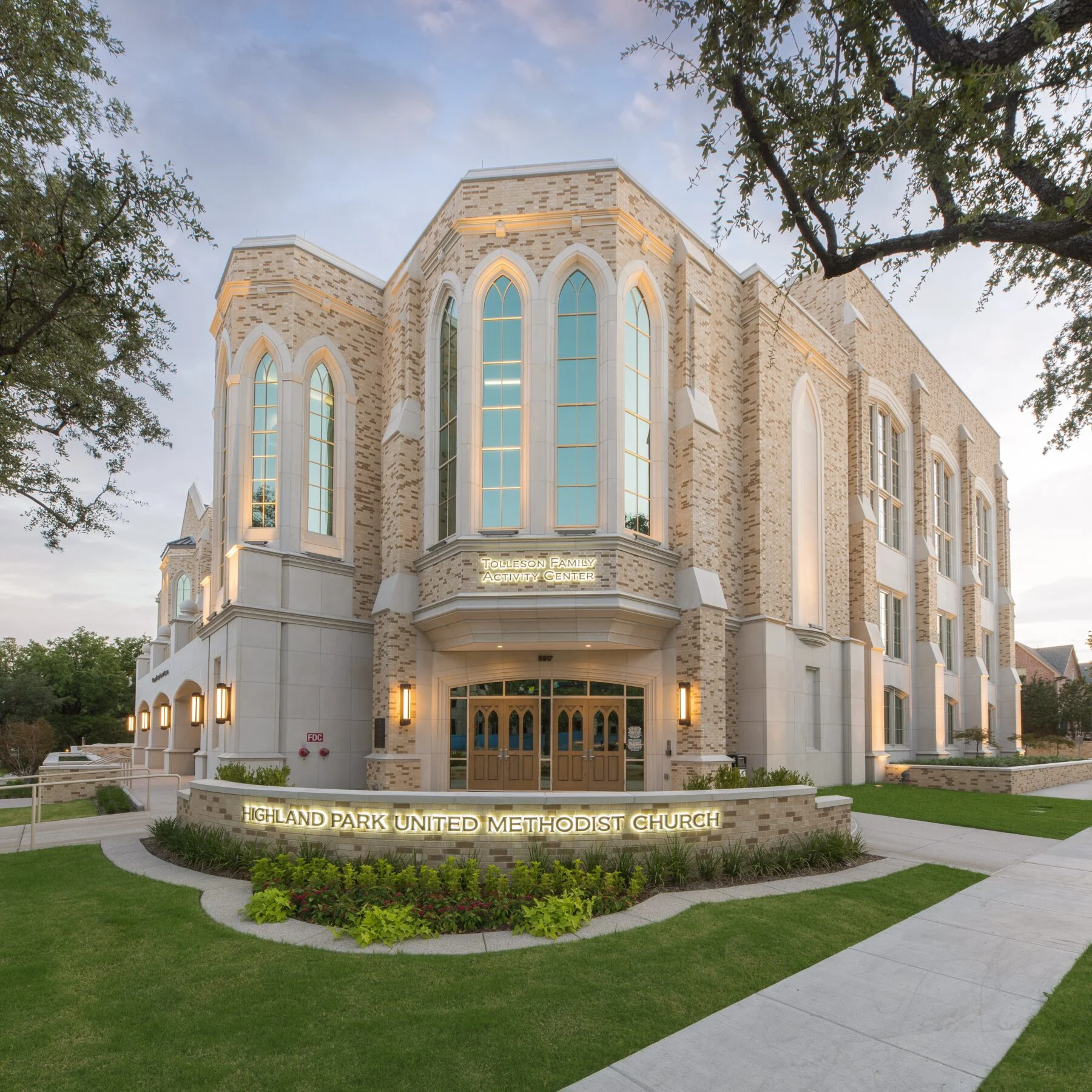 exterior white stone of church