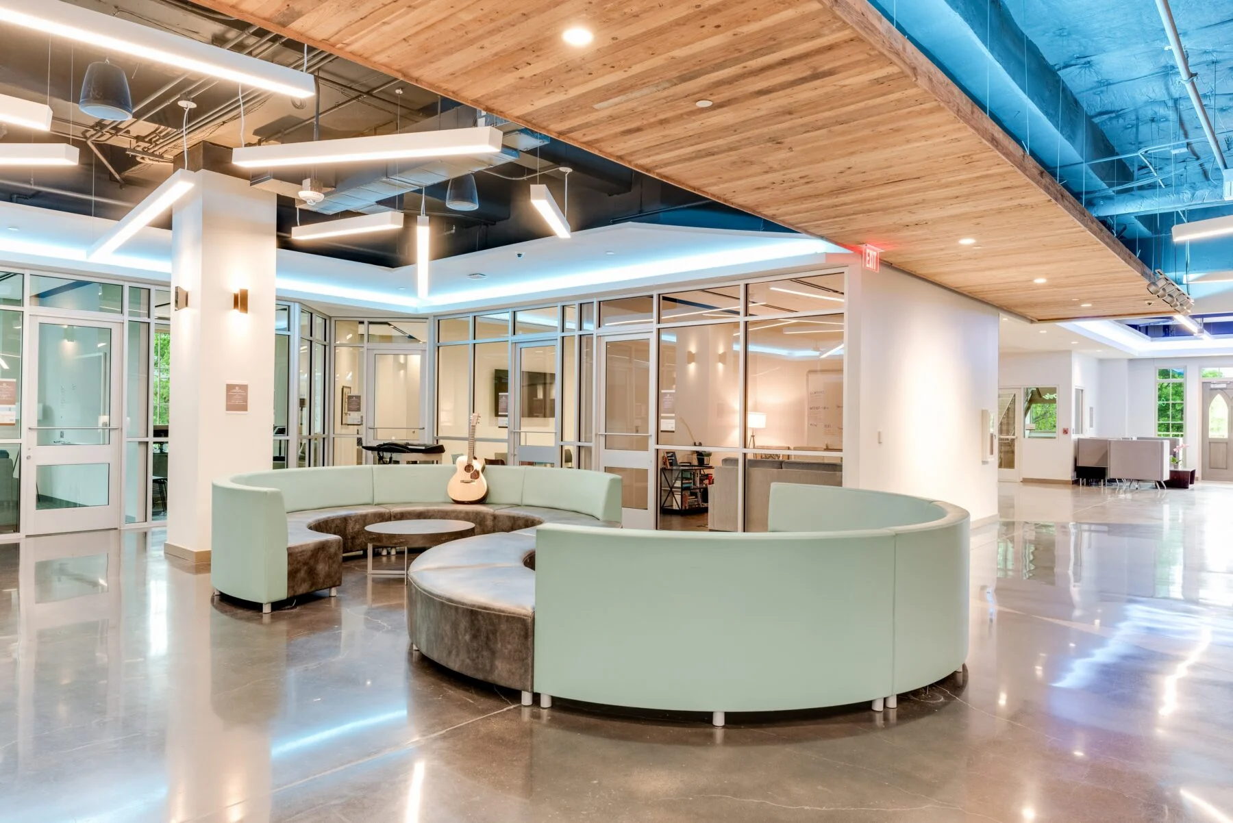 lobby space with custom millwork and seating