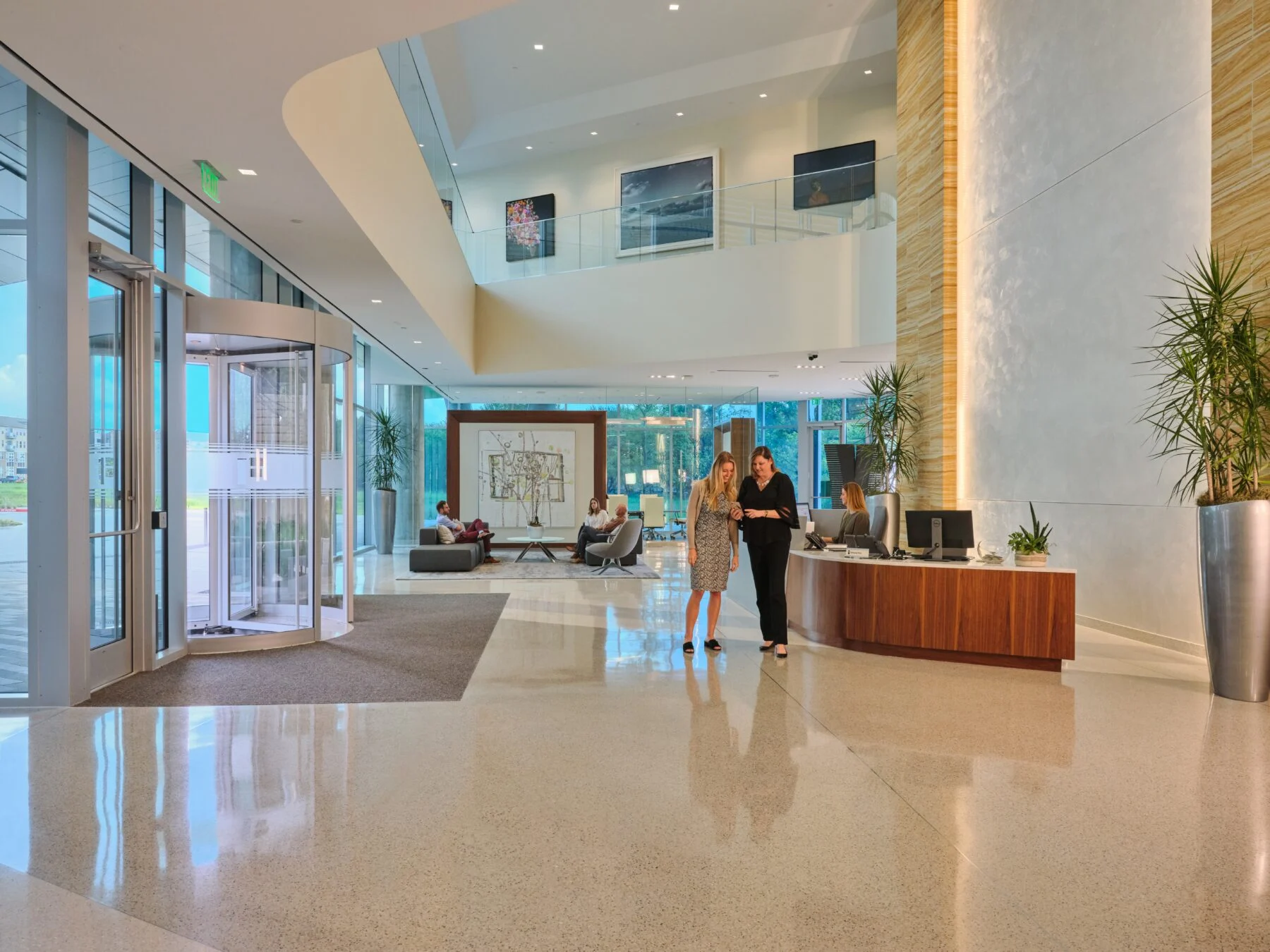 lobby entrance with custom wood and stone