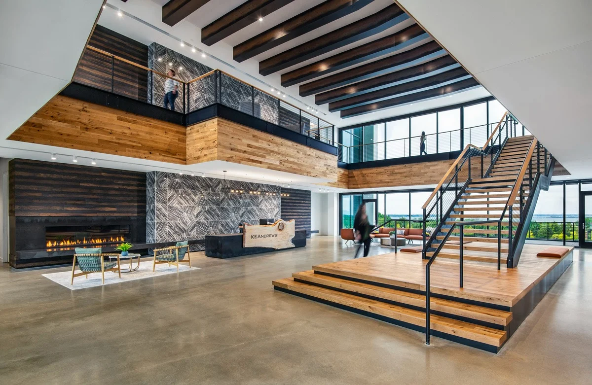 custom wood stair case in two story