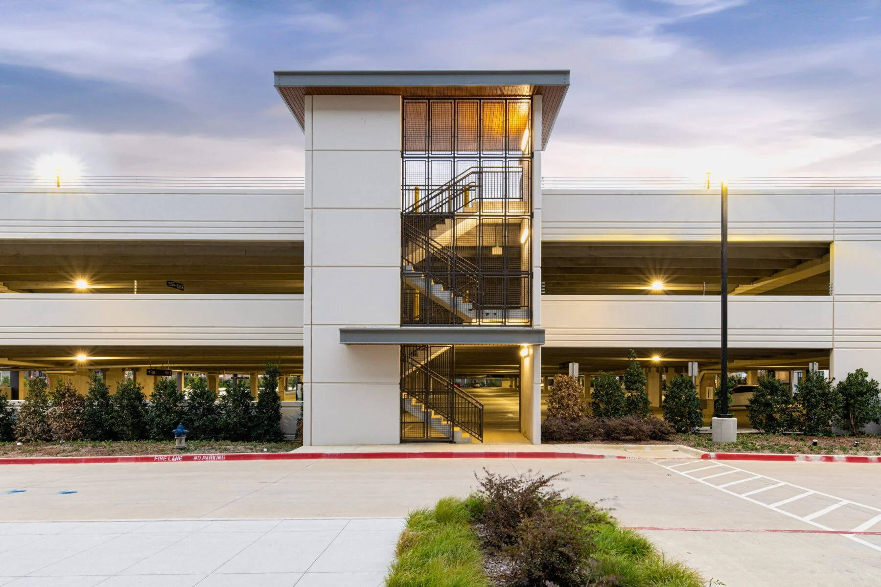 parking garage with glass staircase