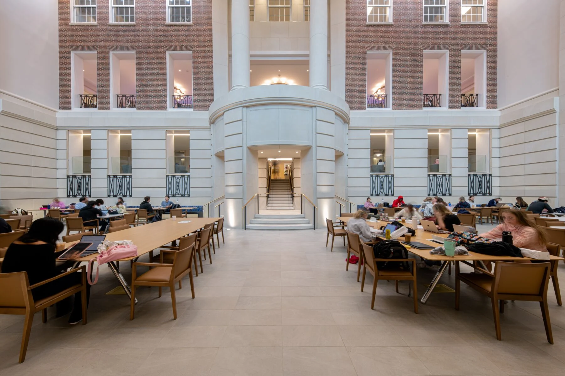 study hall in front of stone and colums