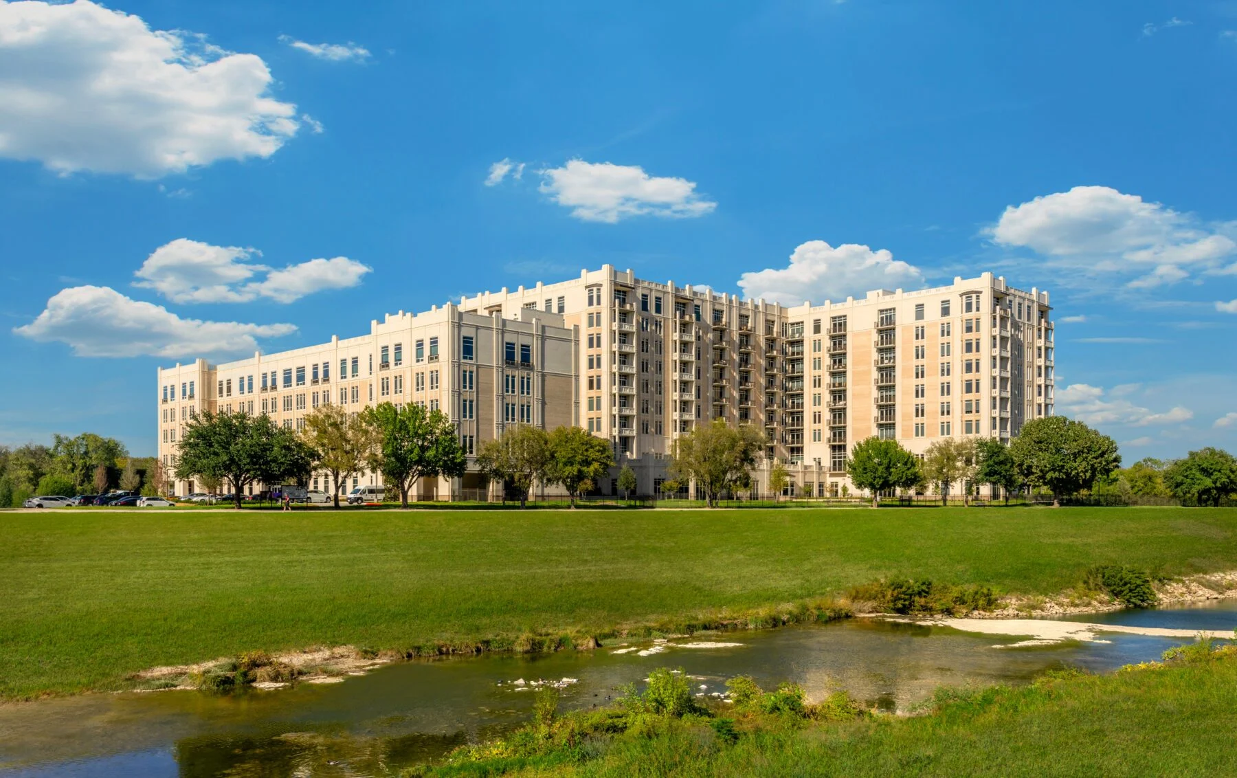 upscale nine story independent living tower with greener