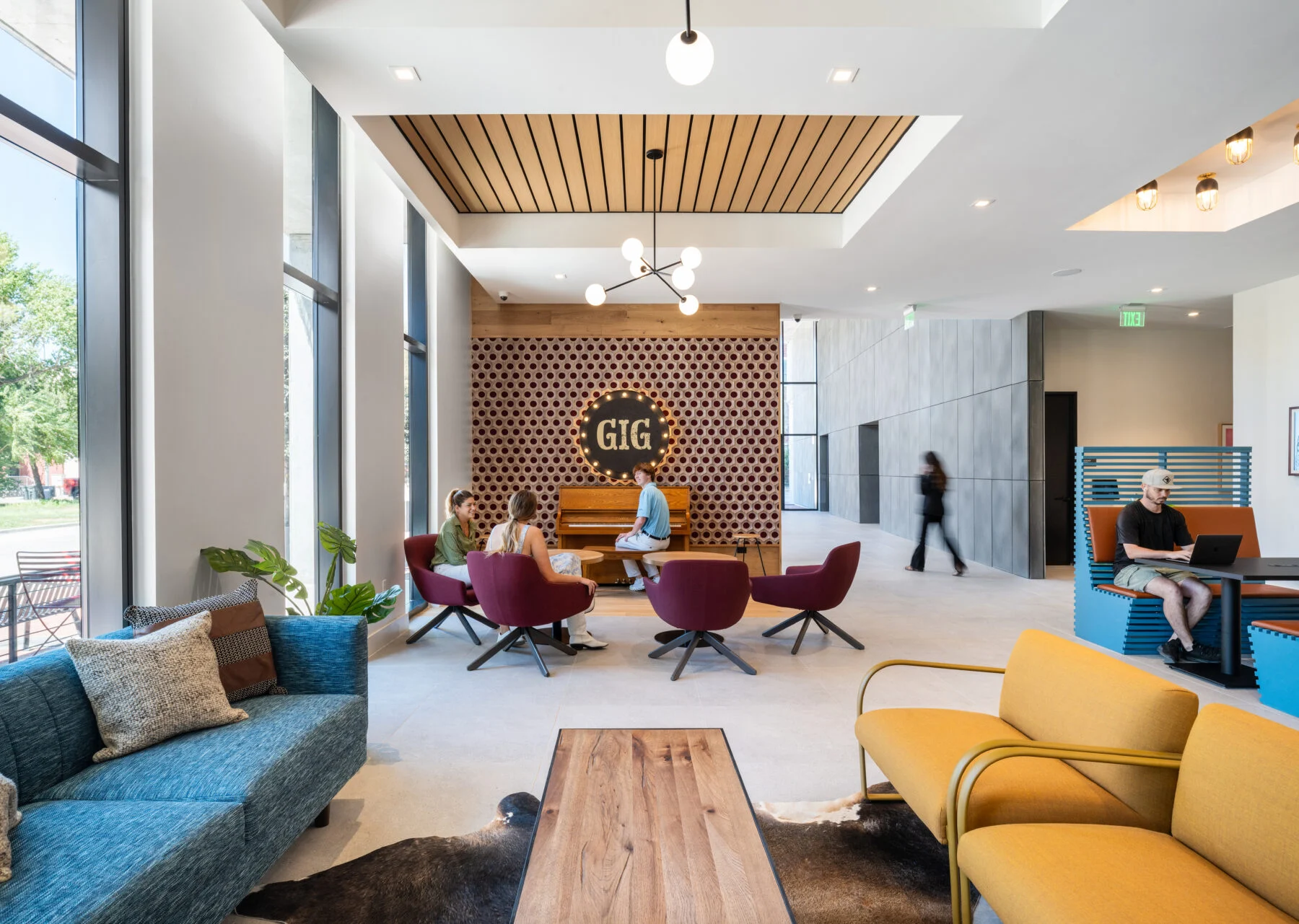 community lounge space with custom walls