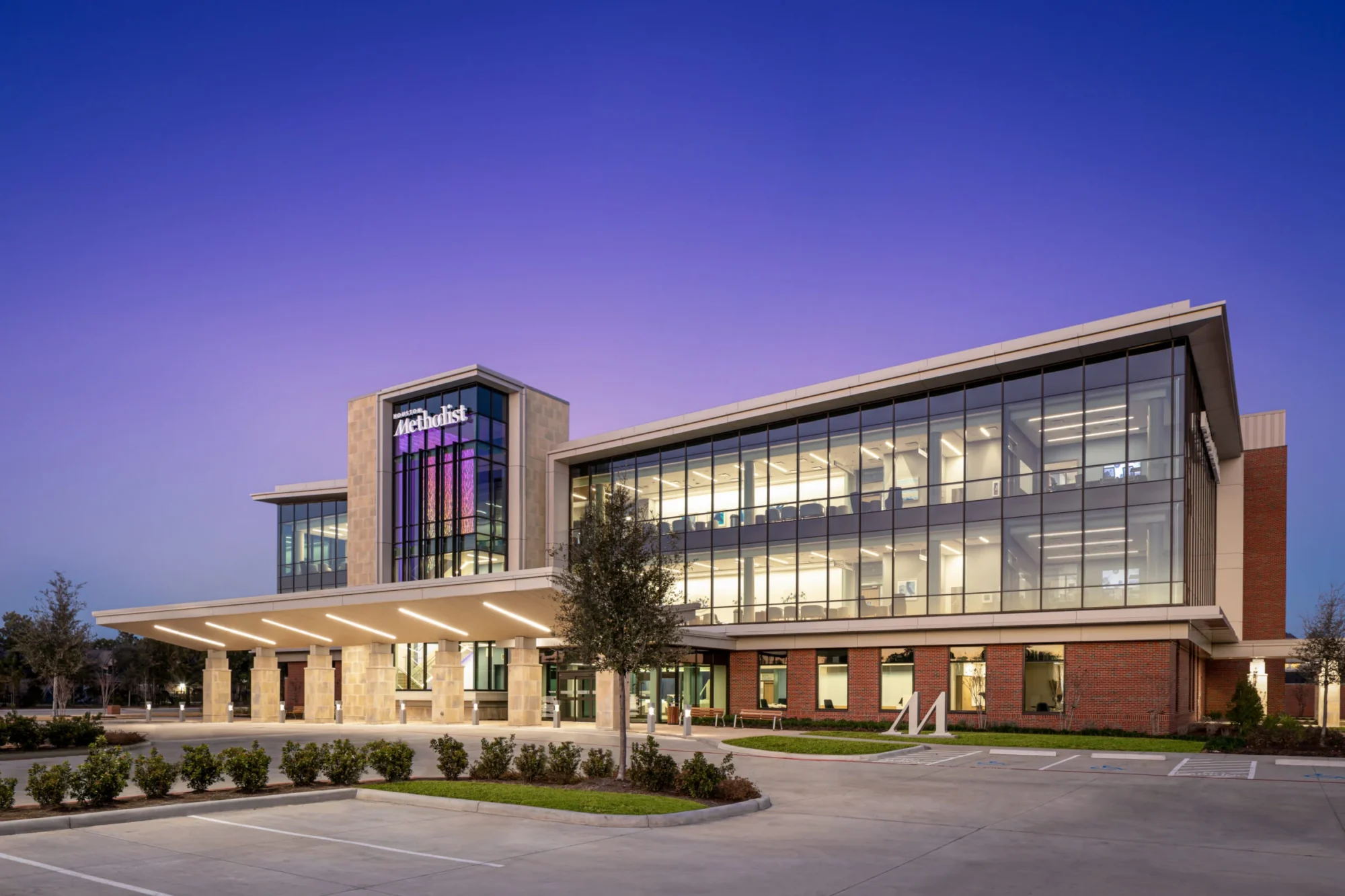 Dusk exterior view of Houston Methodist healthcare