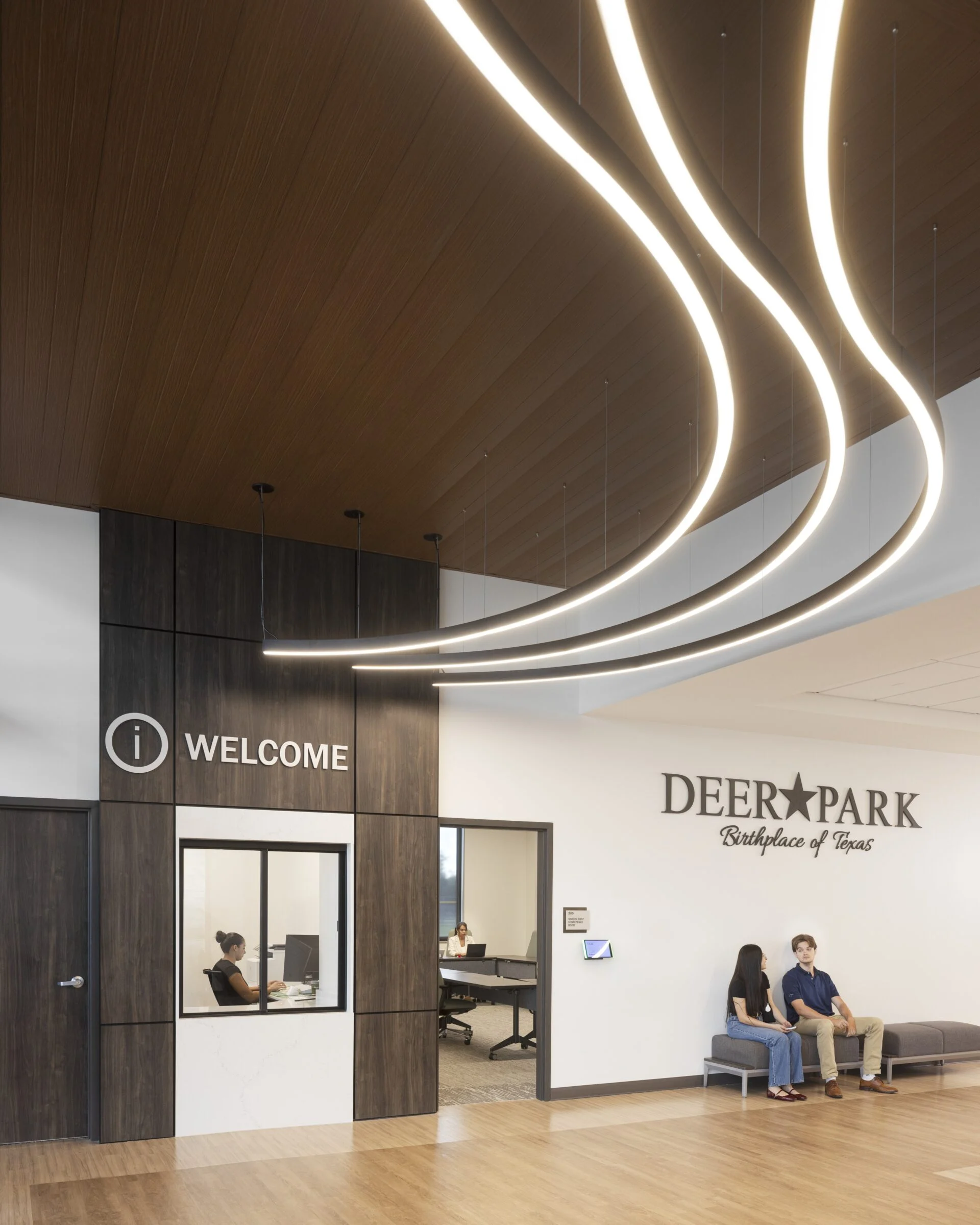 Entrance to conference room with flowing lights